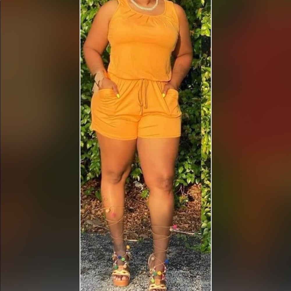 Mustard Colored Romper with Pockets